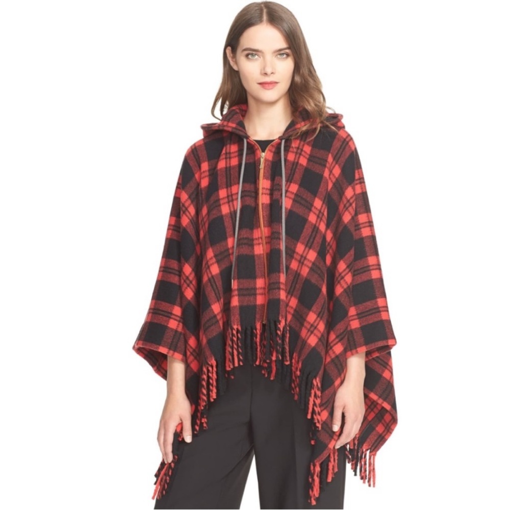 KATE SPADE NEW YORK Hooded Plaid Poncho Cape🖤♥️♠️